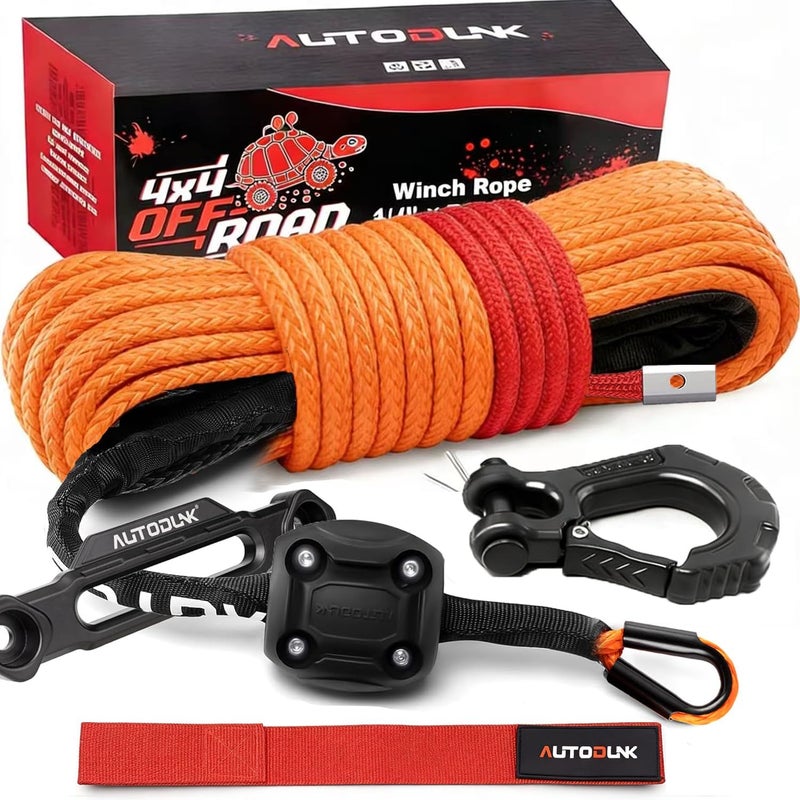 AUTODUNK Synthetic Winch Rope-1/4 x 50ft 10,000LBS Winch Line with 6" Fairlead, Forged Winch Hook and Rubber Stopper, Protective Sleeve Synthetic Winch Cable for 4WD ATV UTV Offroad Vehicles, Orange - Image 1